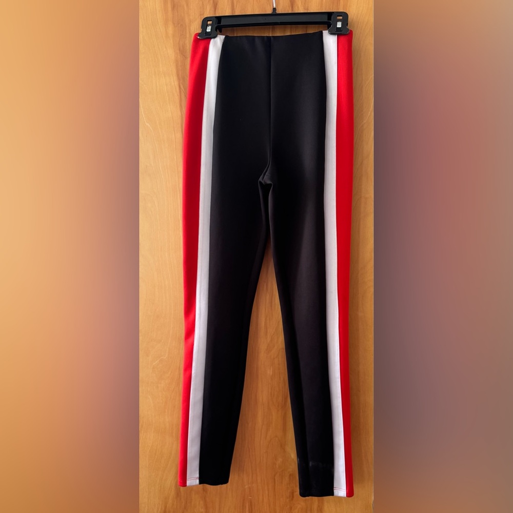 Lovers + Friends Black Leggings with Red & White Side Stripes